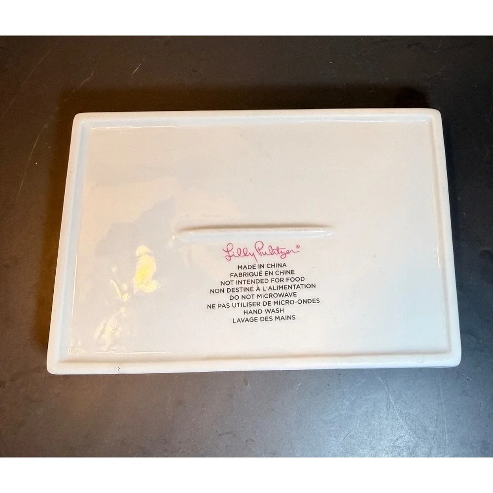 Lilly Pulitzer Tray For Trinkets Jewelry White with Gold Palm Trees 5.75" Tropic - Picture 7 of 9
